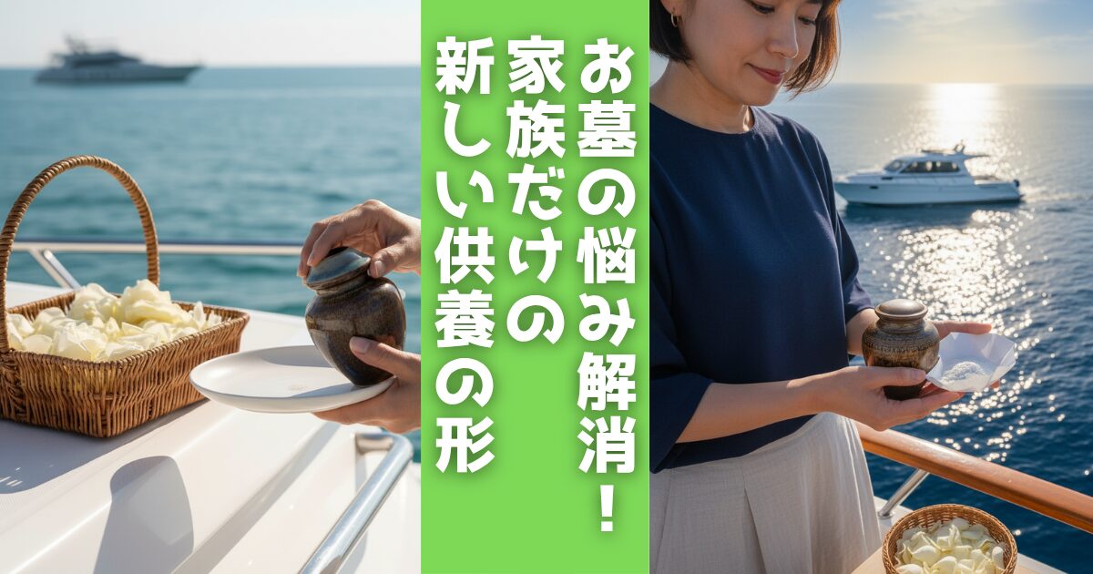「お墓を持たない供養」の選択肢として人気の海洋散骨。家族だけで静かに送りたい方へ、税込154,000円〜で貸切できるシーセレモニーのサービス内容、費用、手続きの流れを詳しく解説します。
